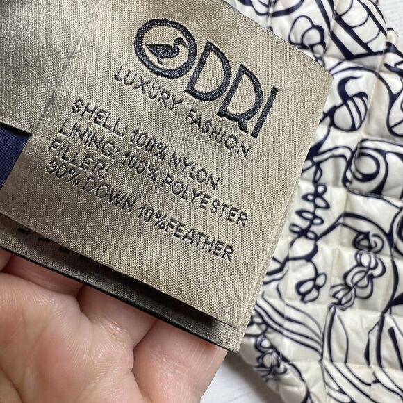 Odri White Blue Abstract Quilted Full Zip Feather Down Jacket Women's Si… - Picture 8 of 13